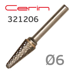 Бор-фреза ф6,0мм CERIN сфероконическая 321206/6 твердосплавная для фрезеровки