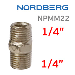 Переходник резьба 1/4M - 1/4M (наружная - наружная) Nordberg бочонок NPMM22