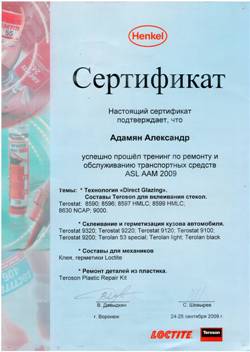 Сертификат - Teroson1