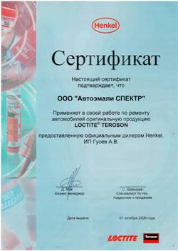 Сертификат - Teroson2
