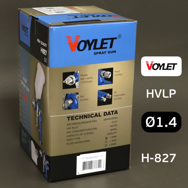 Краскопульт Voylet H-827 HVLP (1,4мм) 150л/мин, верхний бачок фото №5