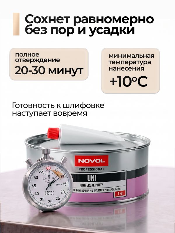 Шпатлевка Novol UNI (1,0кг) универсальная фото №6