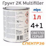 Грунт-наполнитель 2К Mipa Multifiller (1л) св.серый 4:1 (без отвердителя H10) многофункциональный фото №1