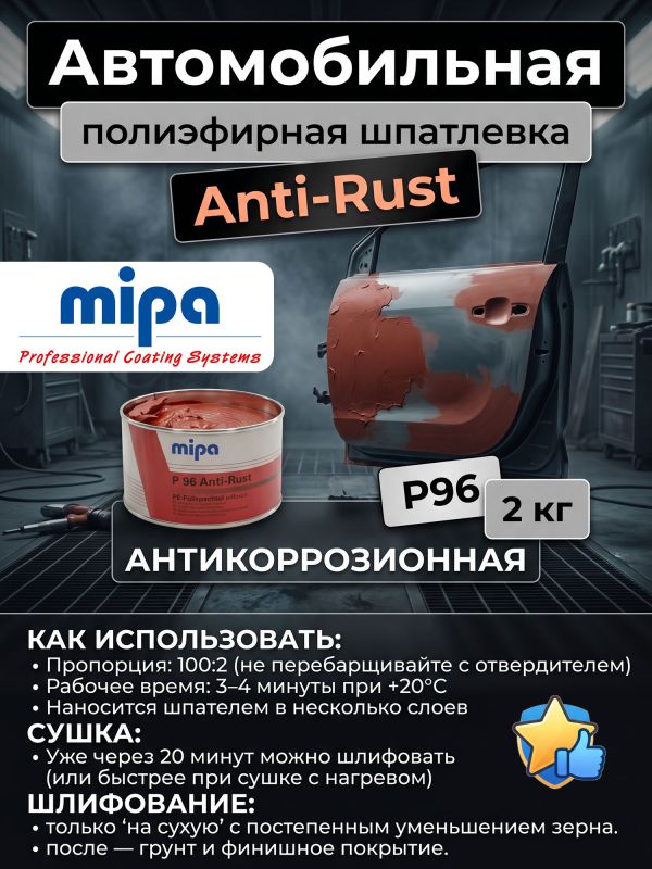 Шпатлевка антикоррозийная Mipa P96 (2кг) Anti-Rust универсальная фото №5