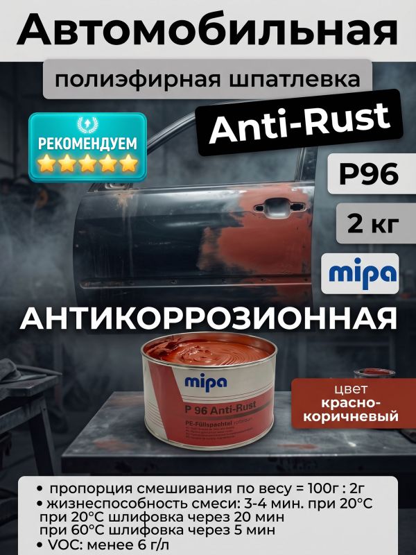 Шпатлевка антикоррозийная Mipa P96 (2кг) Anti-Rust универсальная фото №7