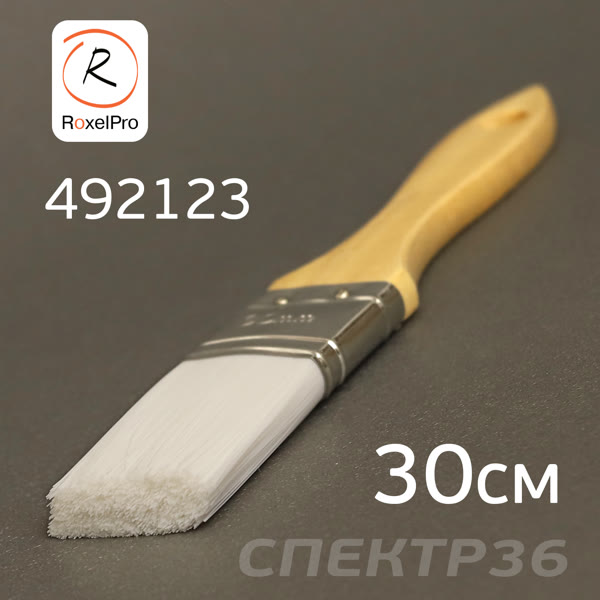 Кисть для герметика 30мм RoxelPro (плоская) нейлоновая жесткая с деревянной ручкой фото №2