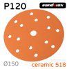 Круг шлифовальный ф150 Sandwox (P120) Orange Ceramic 518 (15 отв)