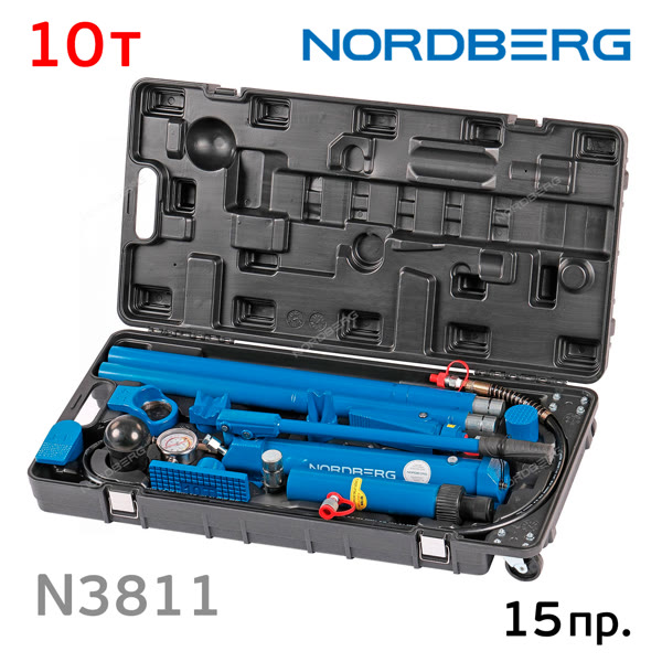 Гидравлический НАБОР 10т (15пр.) Nordberg N3811 с манометром (кейс) растяжка рихтовочная фото №3