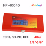 Набор бит Колир КР-40040 1/2"-3/8" TORX, SPLINE, HEX (40пр.) шестигранники, торсы, сплайны, мет.кейс фото №3