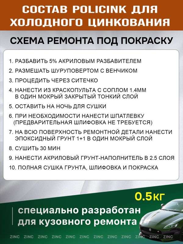 Цинковый состав Полицинк (0,5кг) серый (грунт; защита от коррозии; убийца ржавчины) Zinc 98% фото №6