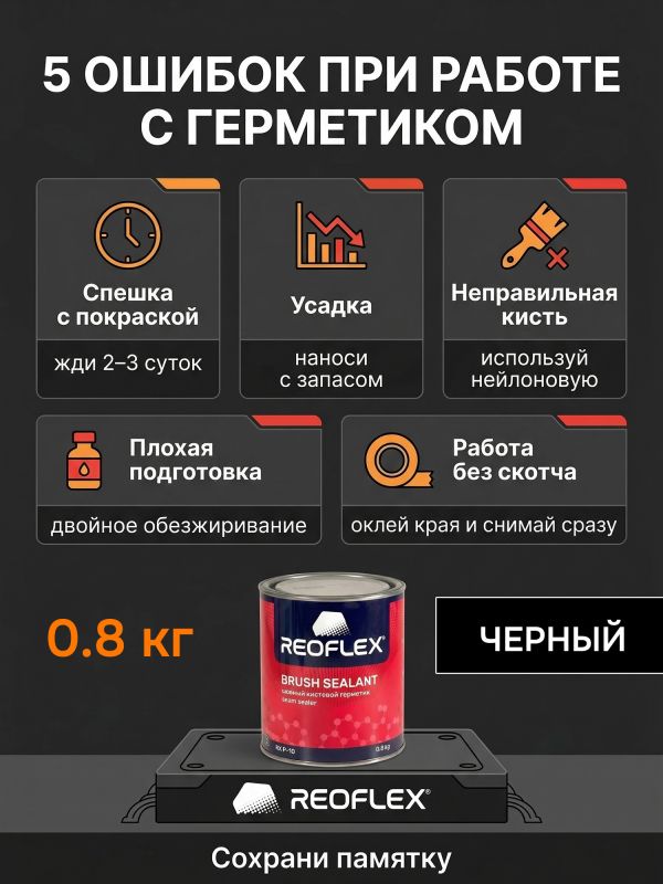 Герметик шовный под кисть Reoflex Brush Sealant (0,8кг) черный кузовной в банке, каучуковый фото №5