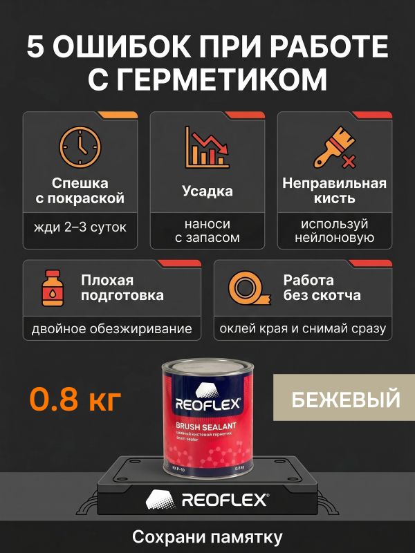 Герметик шовный под кисть Reoflex Brush Sealant (0,8кг) бежевый кузовной в банке, каучуковый фото №5