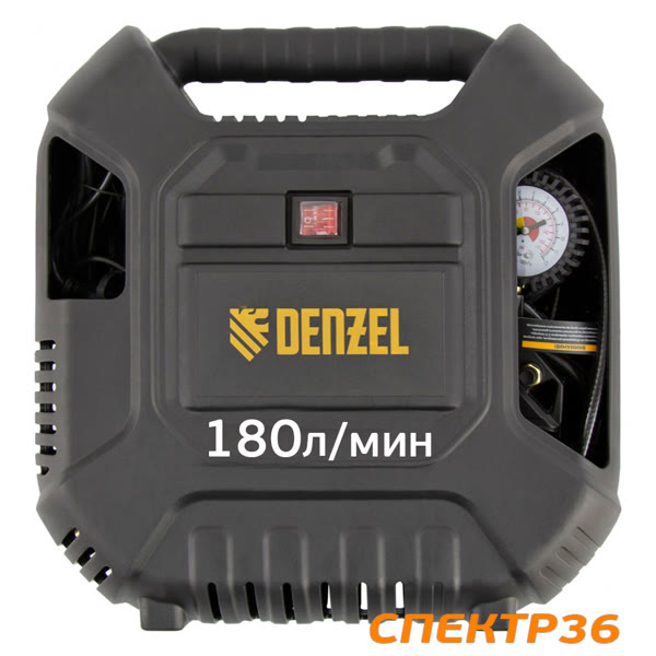 Компрессор мобильный Denzel DL1100 (220В, 180л/мин, 1.1кВт) с набором аксессуаров фото №2