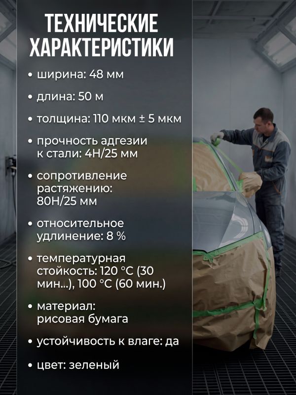 Скотч малярный Holex 48мм x 50м ЗЕЛЕНЫЙ влаготермостойкий 100С фото №3
