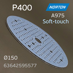 Круг шлиф. на поролоне ф150 Norton A975  Р400 липучка Soft-touch (181отв.)