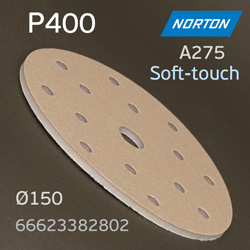 Круг шлиф. на поролоне ф150 Norton A275  Р400 липучка Soft-touch (15отв.)