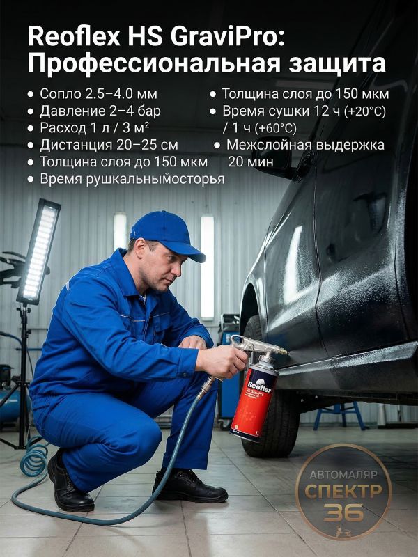 Антигравий Reoflex HS черный (1л) GraviPro окрашиваемый быстросохнущий фото №6