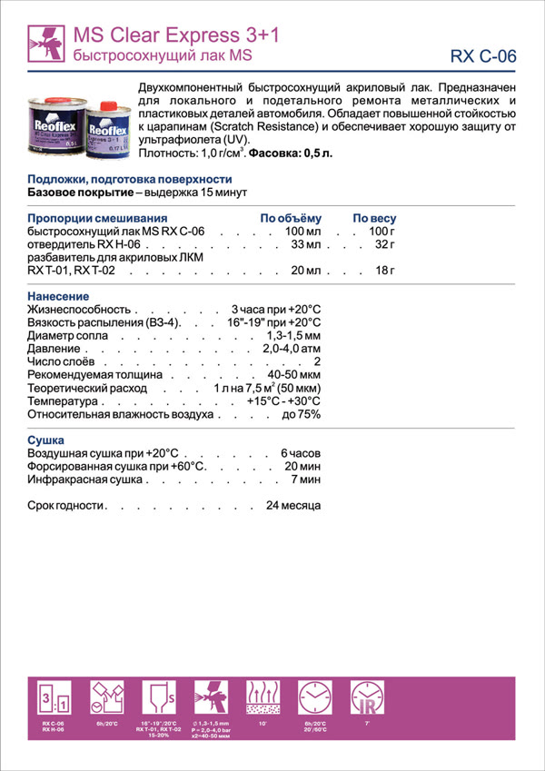 Лак Reoflex MS Express 3:1 быстрый (0,5л) акриловый (без отвердителя) фото №1