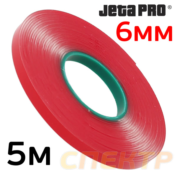 Скотч двухсторонний JetaPRO (6мм x 5м) прозрачный акриловый морозостойкий эластичный h=1мм фото №1
