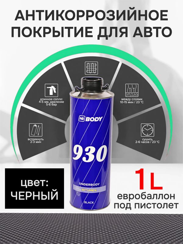 Мастика для днища под пистолет BODY 930 евробаллон (1л) битумно-каучуковая неокрашиваемая фото №4