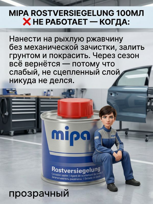 Запечатыватель ржавчины MIPA Rostversiegelung (100мл) прозрачный (препарат антикоррозионный) фото №3