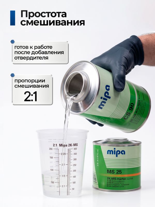 Лак Mipa HS CS90 (1л+0,5л) КОМПЛЕКТ с отвердителем MS25 с УФ-защитой фото №3