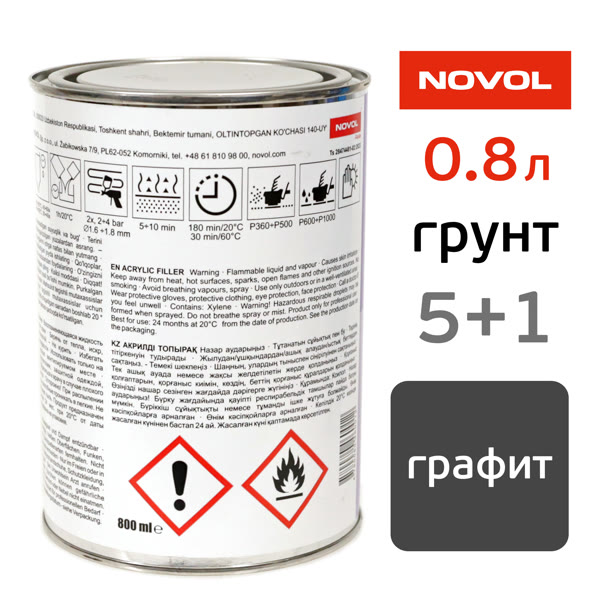 Грунт-наполнитель Novol Asia 5:1 (0.8л) графит, без отвердителя фото №2