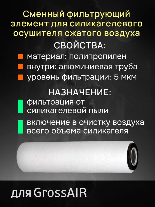 Картридж сменный для GrossAIR в сборе (d=63, h=250мм) фильтрующий элемент силикагелевого осушителя фото №3