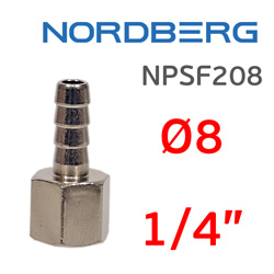 Переходник ёлочка  8мм - резьба 1/4F (внутренняя) Noedberg NPSF208