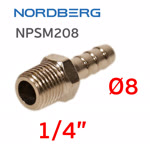 Переходник ёлочка  8мм - резьба 1/4M (наружная) Nordberg NPSM208 фото №1