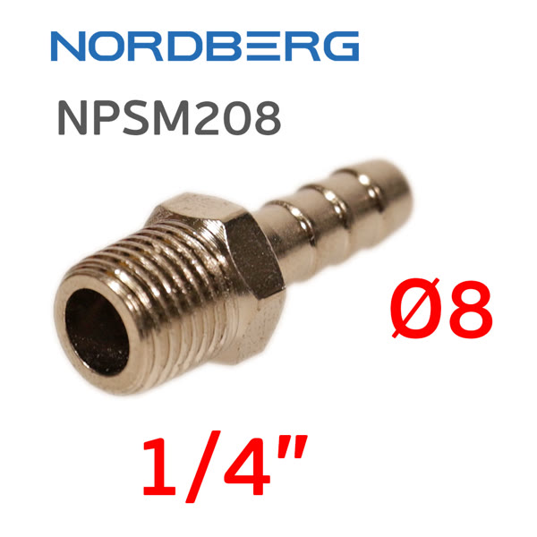 Переходник ёлочка  8мм - резьба 1/4M (наружная) Nordberg NPSM208 фото №1