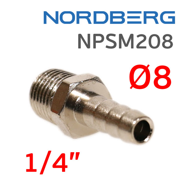 Переходник ёлочка  8мм - резьба 1/4M (наружная) Nordberg NPSM208 фото №2