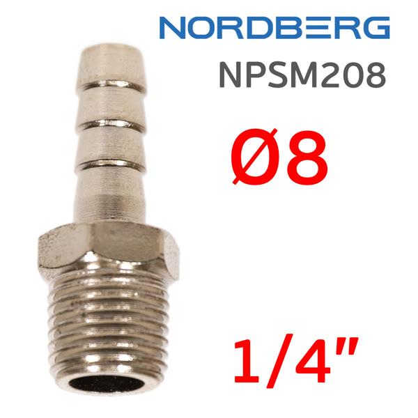 Переходник ёлочка  8мм - резьба 1/4M (наружная) Nordberg NPSM208 фото №3