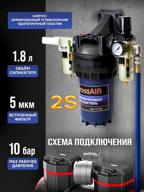 Фильтр-группа #2S GrossAIR = влагоотделитель РМ 1/2" + осушитель + редуктор РМ 1/2" фото №2