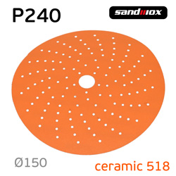 Круг шлифовальный ф150 Sandwox 518 (Р240) Orange Ceramic (multiholes) оранжевый