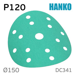 Круг шлифовальный ф150 Hanko DC341  (P120) на липучке 15 отв. ЗЕЛЕНЫЙ