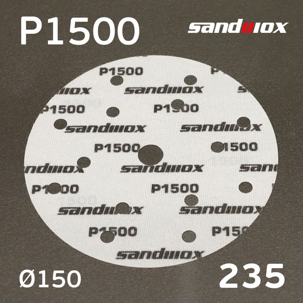 Круг шлифовальный ф150 Sandwox 235 (Р1500) Grey Zirconia (15отв.) СЕРЫЙ на липучке фото №1