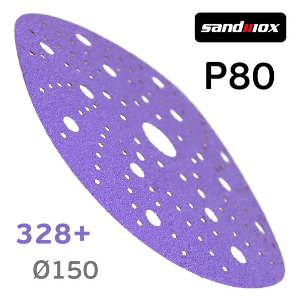 Круг шлифовальный ф150 Sandwox 328+ ( Р80) Purple Ceramic (multiholes) фиолетовый на липучке фото №1