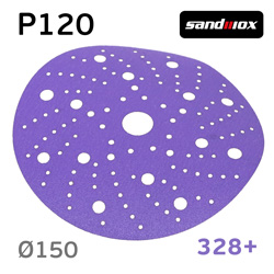 Круг шлифовальный ф150 Sandwox 328+ (Р120) Purple Ceramic (multiholes) фиолетовый на липучке