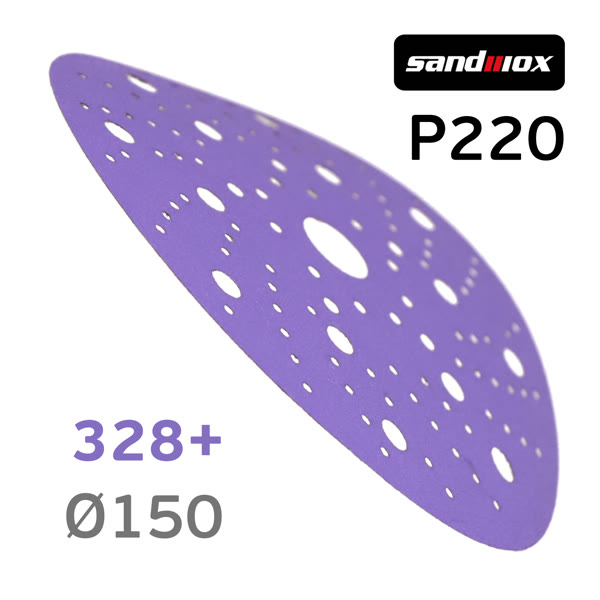 Круг шлифовальный ф150 Sandwox 328+ (Р220) Purple Ceramic (multiholes) фиолетовый на липучке фото №1