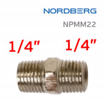 Переходник резьба 1/4M - 1/4M (наружная - наружная) Nordberg бочонок NPMM22 фото №1