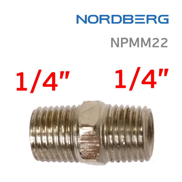 Переходник резьба 1/4M - 1/4M (наружная - наружная) Nordberg бочонок NPMM22 фото №1