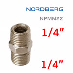Переходник резьба 1/4M - 1/4M (наружная - наружная) Nordberg бочонок NPMM22 фото №2