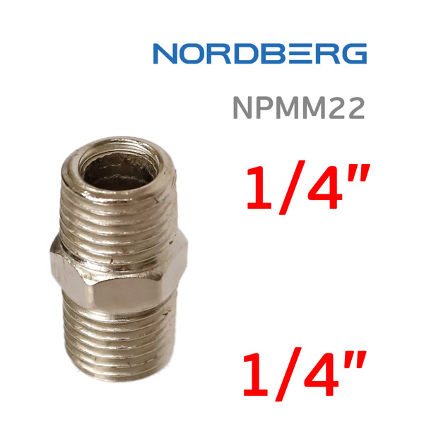 Переходник резьба 1/4M - 1/4M (наружная - наружная) Nordberg бочонок NPMM22 фото №2