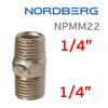 Переходник резьба 1/4M - 1/4M (наружная - наружная) Nordberg бочонок NPMM22