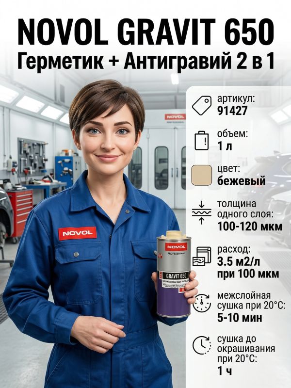 Герметик в евробаллоне Novol Gravit 650 (1л) БЕЖЕВЫЙ под UBS пистолет (средство защиты кузова 2в1) фото №5
