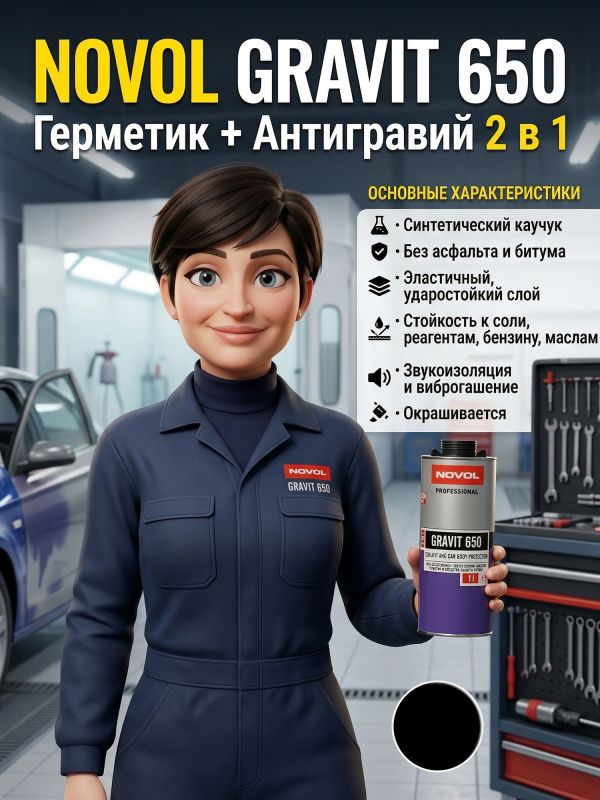 Герметик в евробаллоне Novol Gravit 650 (1л) ЧЕРНЫЙ под UBS пистолет (средство защиты кузова 2в1) фото №6