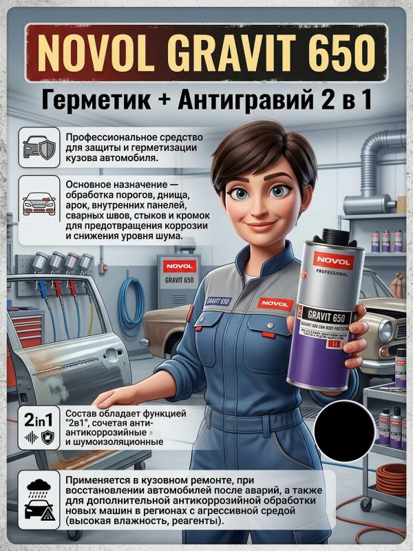 Герметик в евробаллоне Novol Gravit 650 (1л) ЧЕРНЫЙ под UBS пистолет (средство защиты кузова 2в1) фото №7