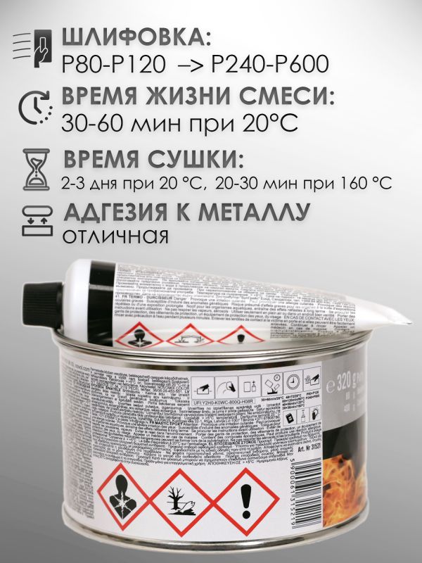 Шпатлевка эпоксидная Novol TERMO (0,4кг) термостойкая под порошковую покраску фото №2