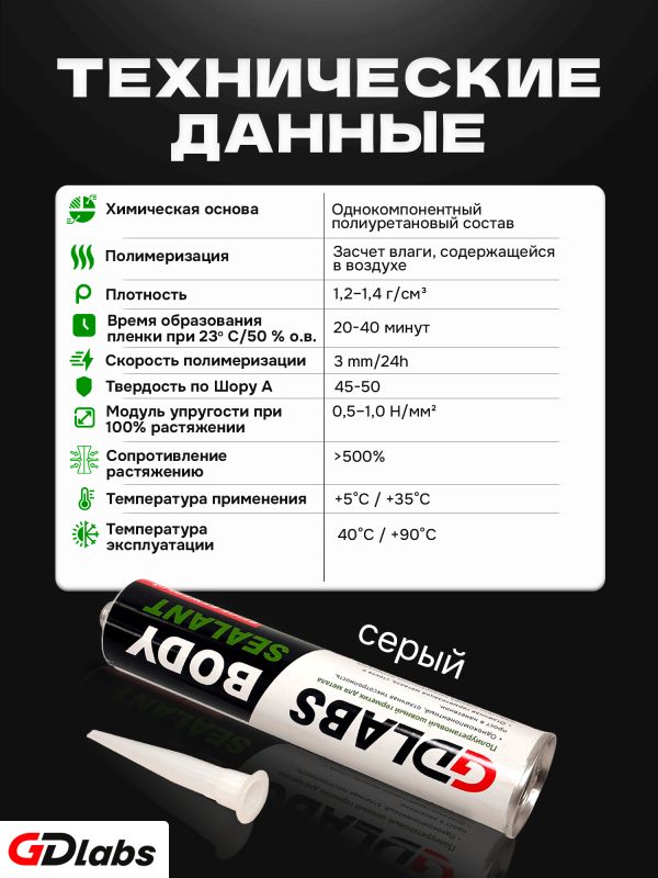 Герметик шовный GDLabs (310мл) серый полиуретановый Body Sealant фото №4